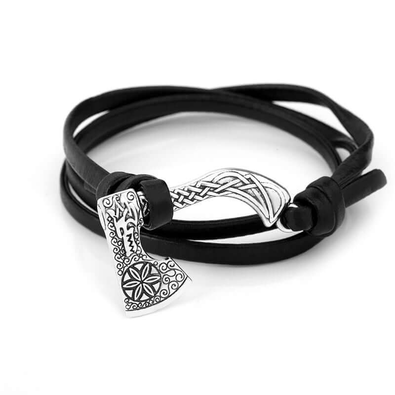 DRAGON HEAD AXE WRAP LEATHER BRACELET