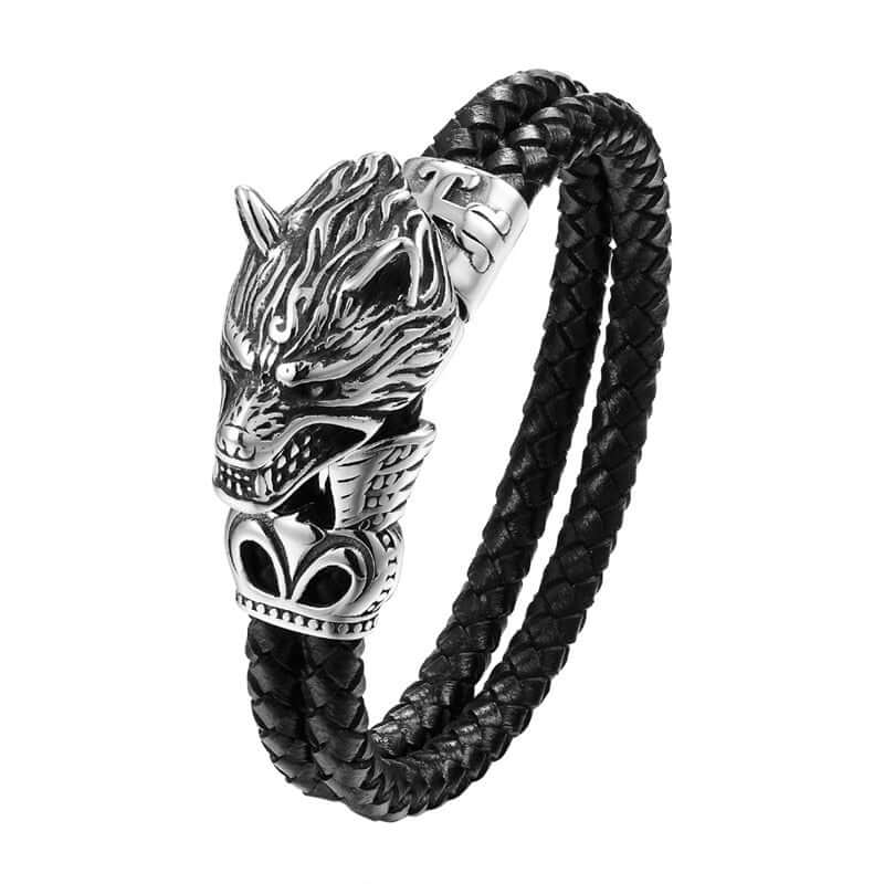 FENRIR WOLF DOUBLE BRAIDED LEATHER BRACELET