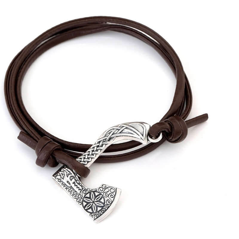 DRAGON HEAD AXE WRAP LEATHER BRACELET