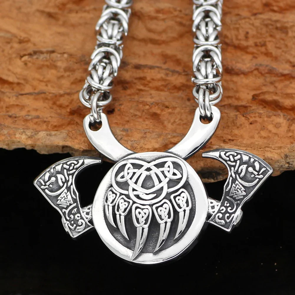 VIKING NECKLACE - BERSEKER AXE AND BEAR CLAW KING CHAIN