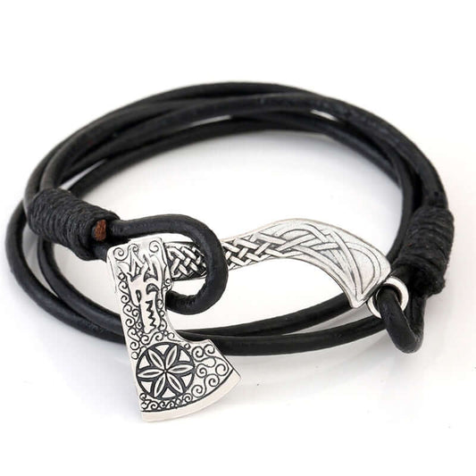 DRAGON HEAD AXE WRAP LEATHER BRACELET