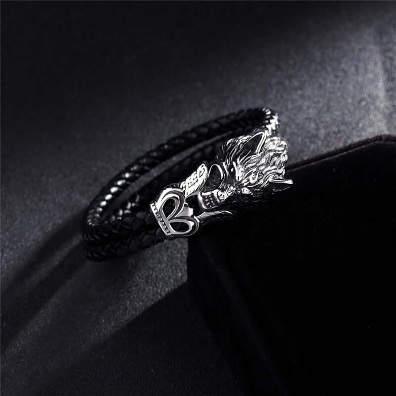 FENRIR WOLF DOUBLE BRAIDED LEATHER BRACELET