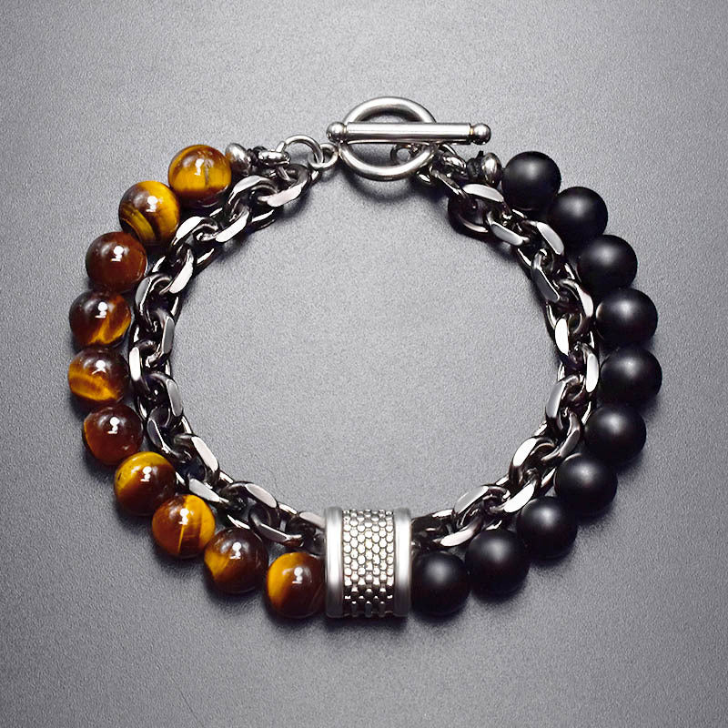 MEN'S VIKING BEADED BRACELET WITH GUNMETAL CHAIN LINKS