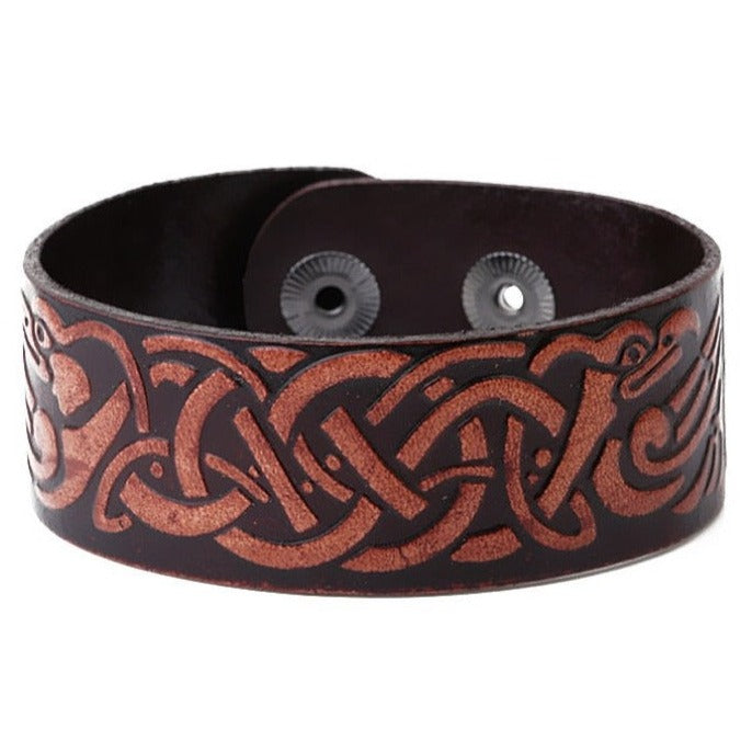 ODIN'S RAVENS STAMPED AND DYED LEATHER BRACELET