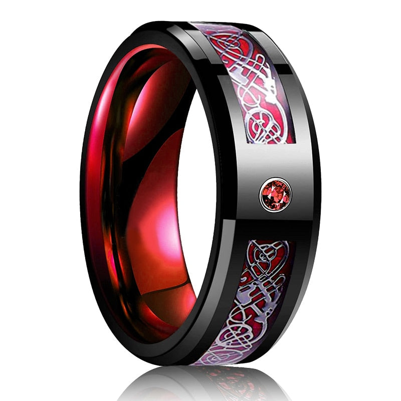 VIKING "VALHALLA" RING WITH RED INNER BAND