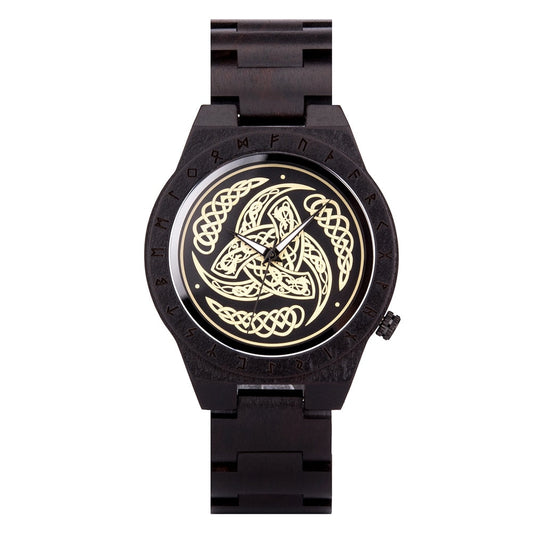 WOODEN VIKING WATCH WITH ODIN'S TRIPLE HORN