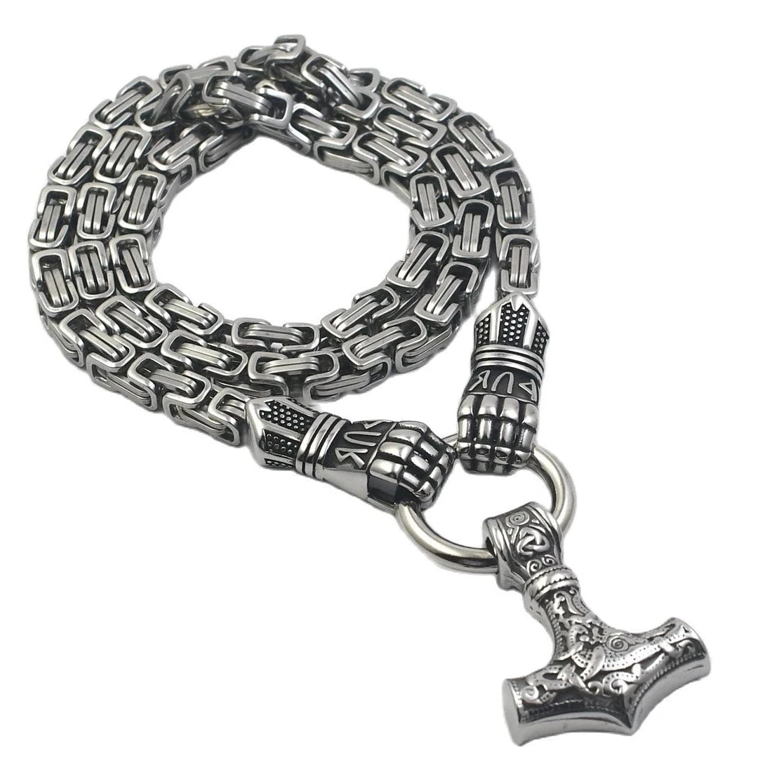 KING CHAIN WITH BERSEKER HOLDING MJOLNIR PENDANT