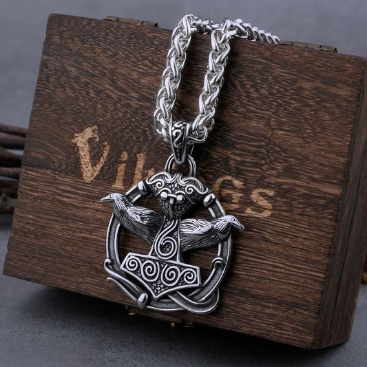 THOR'S HAMMER NECKLACE - HUGIN & MUNIN