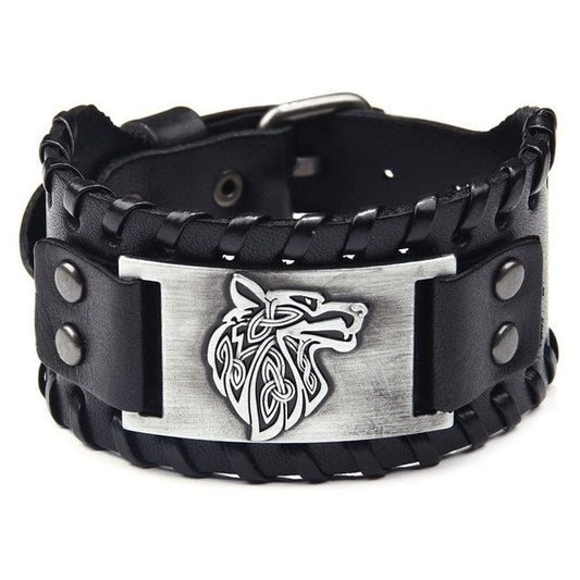 NORDIC WOLF'S HEAD LEATHER BRACELET