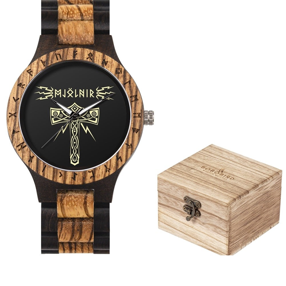 VIKING WOODEN WATCH - THOR'S HAMMER MJOLNIR