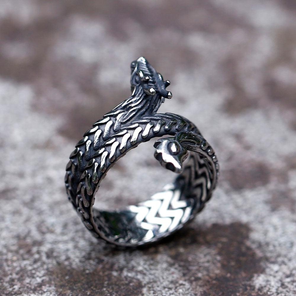 VIKING RING - TWISTED JORMUNGANDR DRAGON