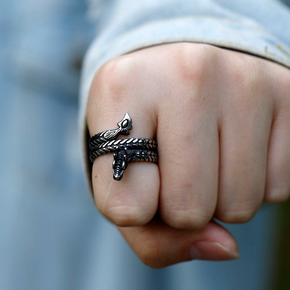 VIKING RING - TWISTED JORMUNGANDR DRAGON