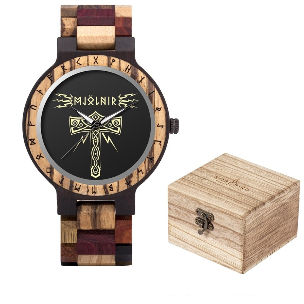 VIKING WOODEN WATCH - THOR'S HAMMER MJOLNIR