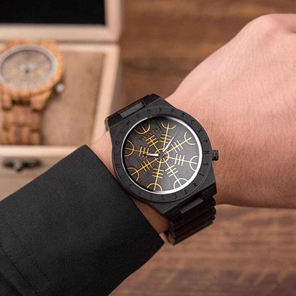 BLACK VIKING WATCH WITH HELM OF AWE DIAL