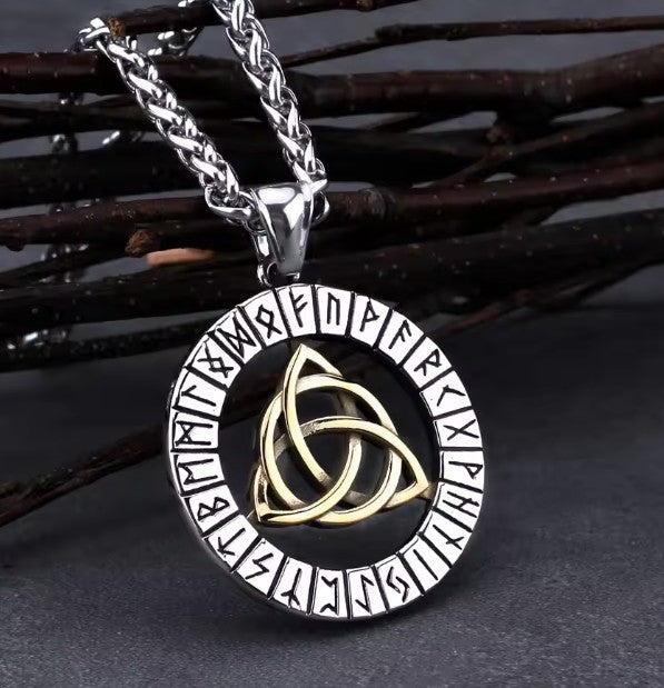 VIKING NECKLACE - GOLDEN TRIQUETRA RUNIC CIRCLE