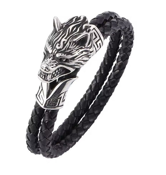 FENRIR WOLF DOUBLE BRAIDED LEATHER BRACELET