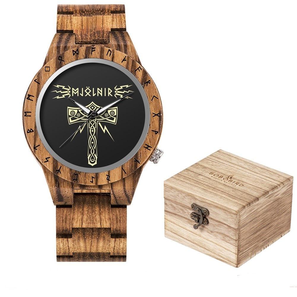 VIKING WOODEN WATCH - THOR'S HAMMER MJOLNIR