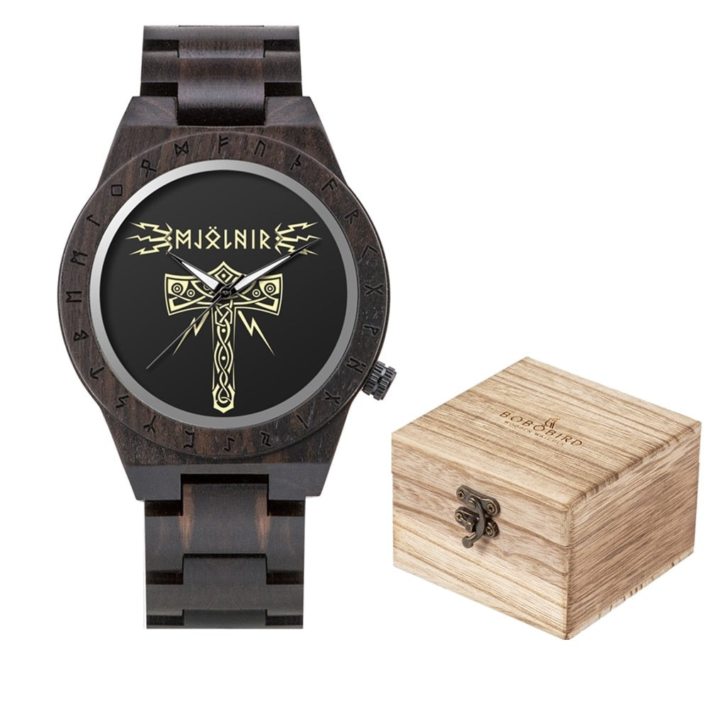 VIKING WOODEN WATCH - THOR'S HAMMER MJOLNIR