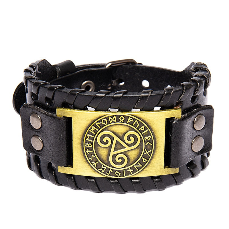 TRISKELION VIKING LEATHER BRACELET