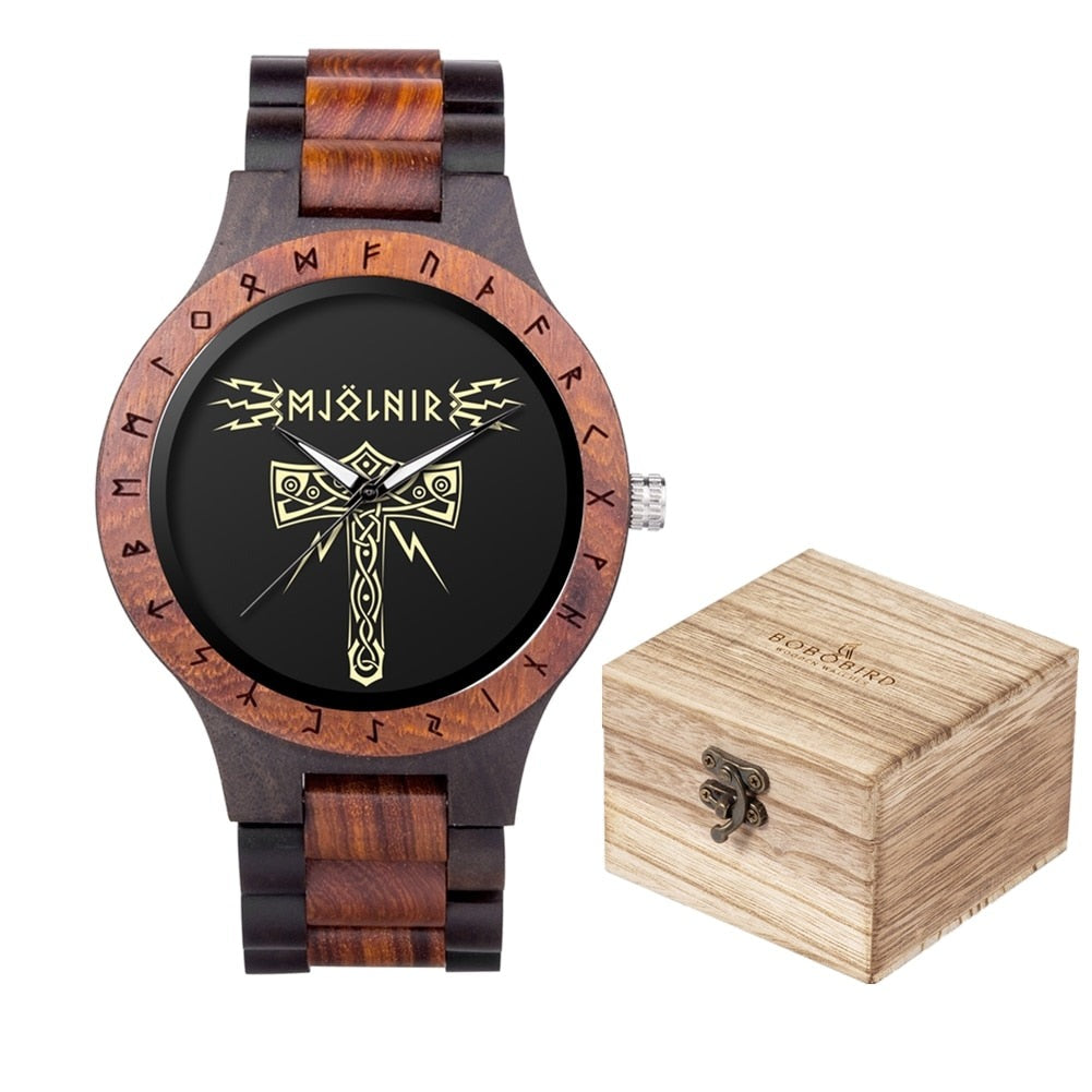 VIKING WOODEN WATCH - THOR'S HAMMER MJOLNIR