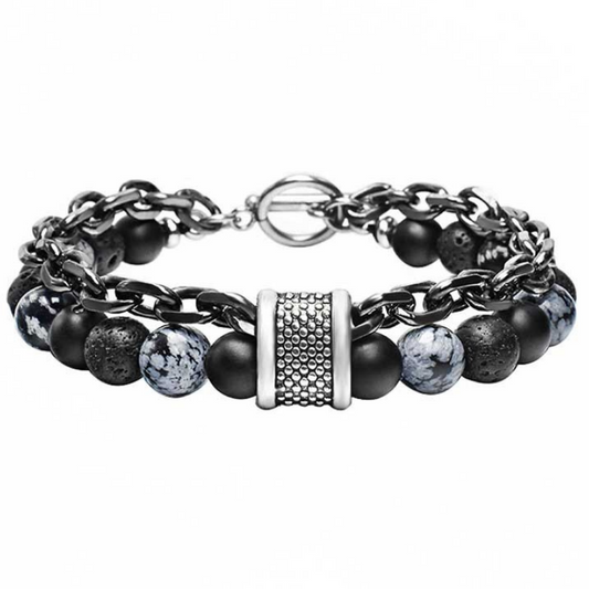 MEN'S VIKING BEADED BRACELET WITH GUNMETAL CHAIN LINKS