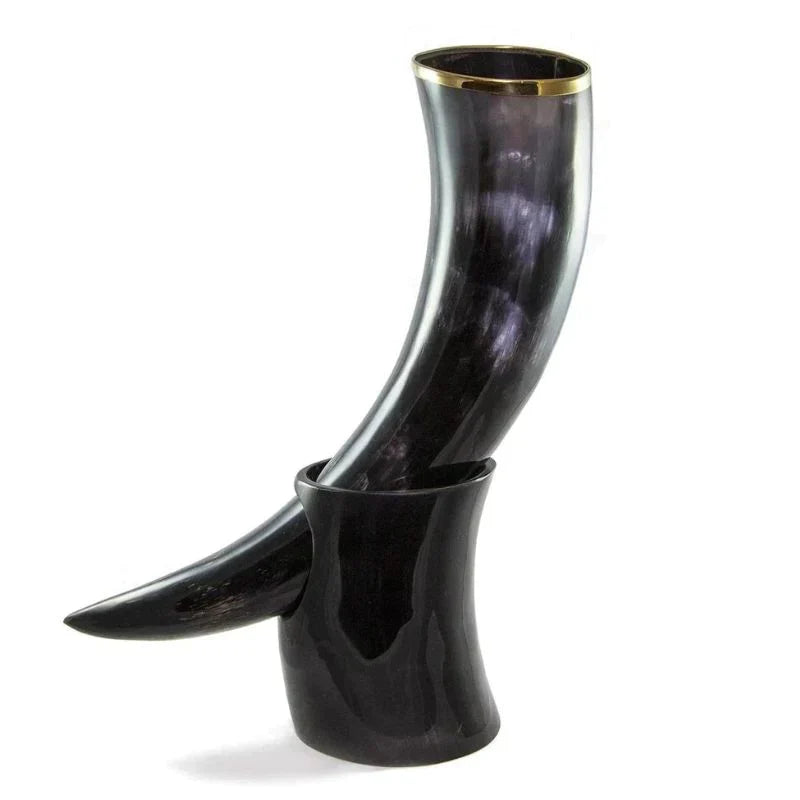 HIGH-QUALITY HANDCRAFTED VIKING DRINKING HORN WITH STAND