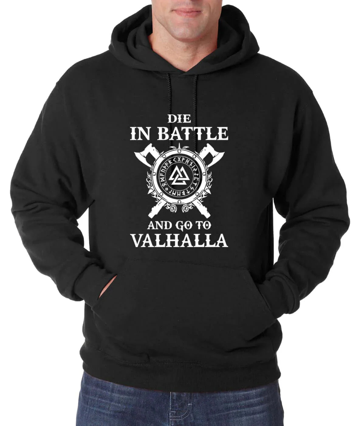 Valhalla Lettering Die in Battle and Go to Valhalla (Viking Hoodie) – Vikings and Valhalla
