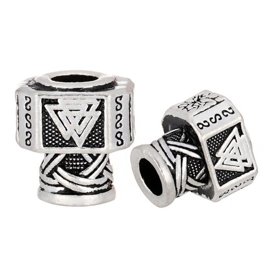 VIKING BEARD BEAD - MJOLNIR WITH VALKNUT SYMBOL