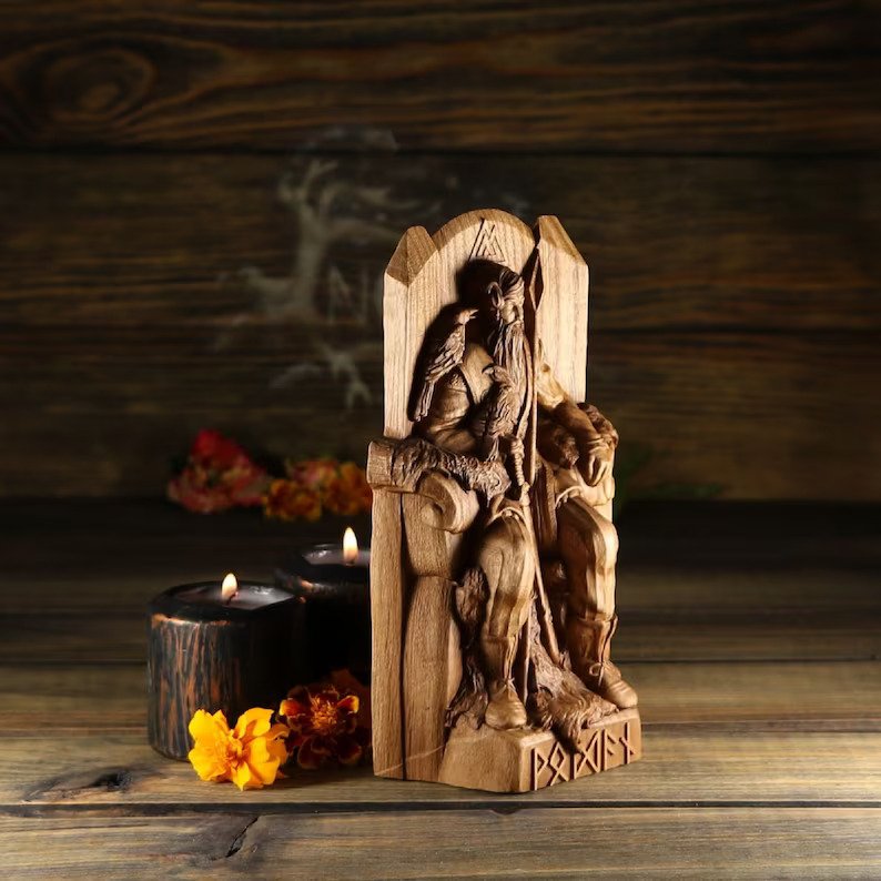 NORDIC GOD ODIN WOODEN VIKING STATUE