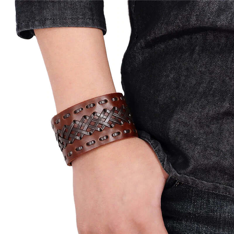 WOVEN LEATHER CUFF BRACELET