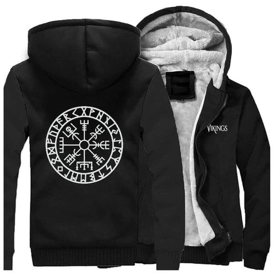 VIKING HOODIE WITH ZIPPER AND VEGVISIR PRINT