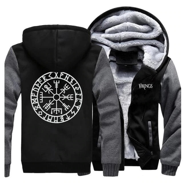 VIKING HOODIE WITH ZIPPER AND VEGVISIR PRINT