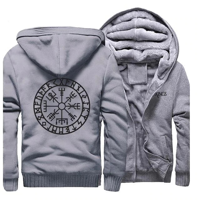 VIKING HOODIE WITH ZIPPER AND VEGVISIR PRINT