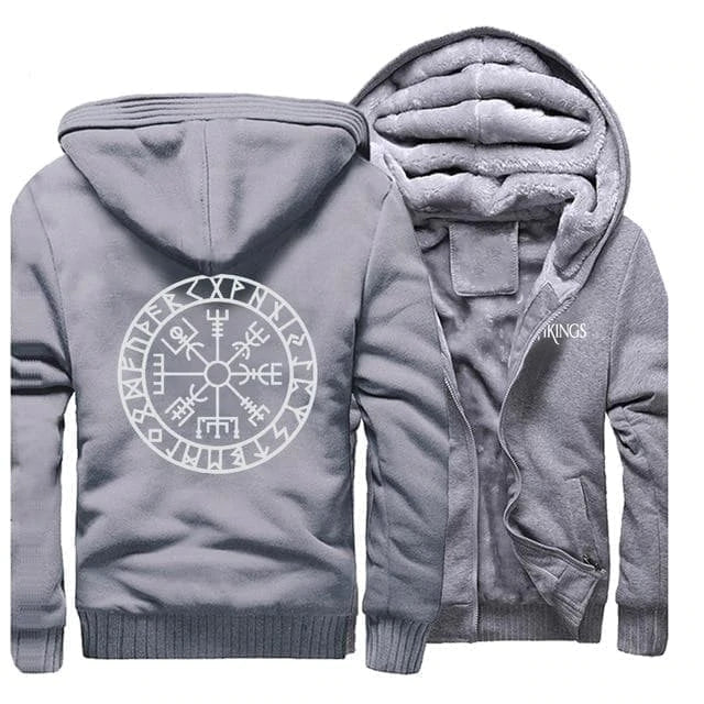 VIKING HOODIE WITH ZIPPER AND VEGVISIR PRINT