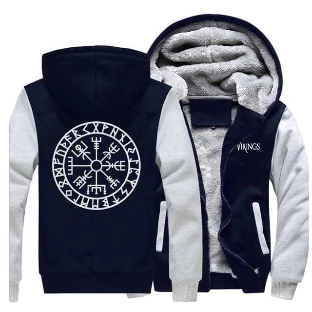 VIKING HOODIE WITH ZIPPER AND VEGVISIR PRINT