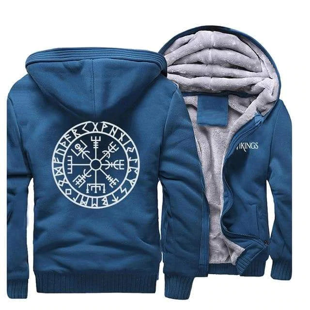 VIKING HOODIE WITH ZIPPER AND VEGVISIR PRINT