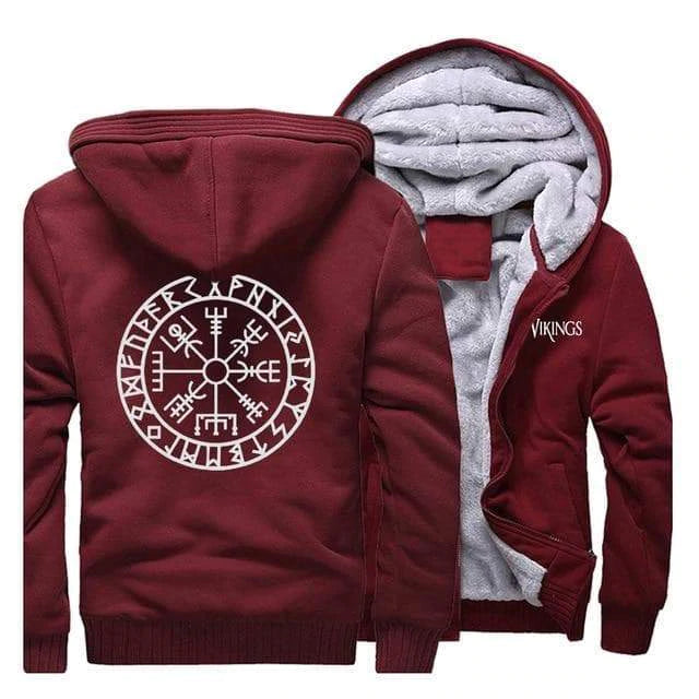 VIKING HOODIE WITH ZIPPER AND VEGVISIR PRINT