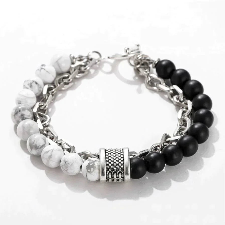 MEN'S VIKING BEADED BRACELET WITH GUNMETAL CHAIN LINKS