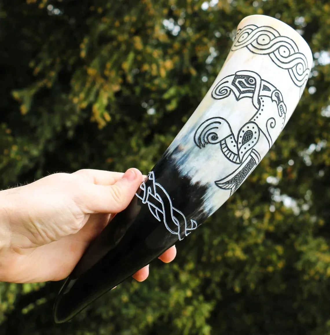 Carved Drinking Horn with Viking Era Raven from Gotland