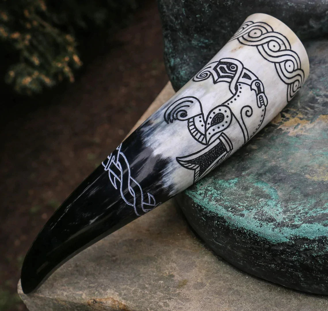 Carved Drinking Horn with Viking Era Raven from Gotland