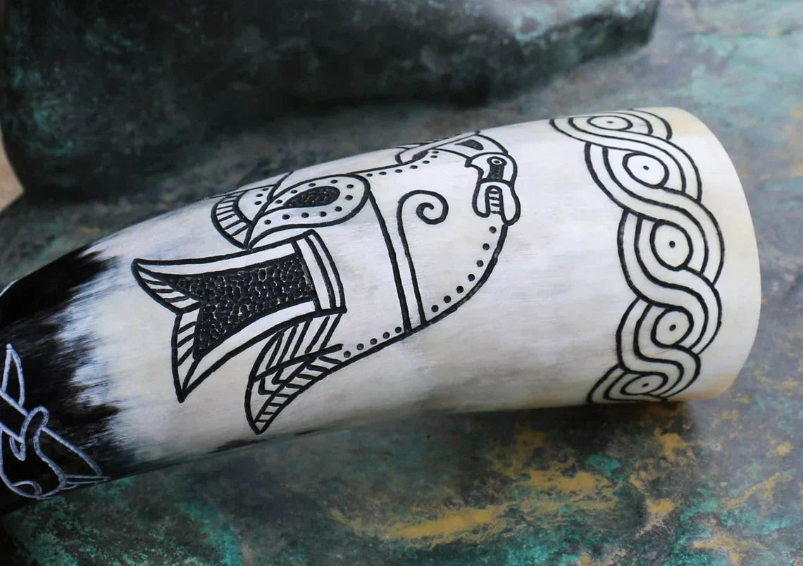 Carved Drinking Horn with Viking Era Raven from Gotland