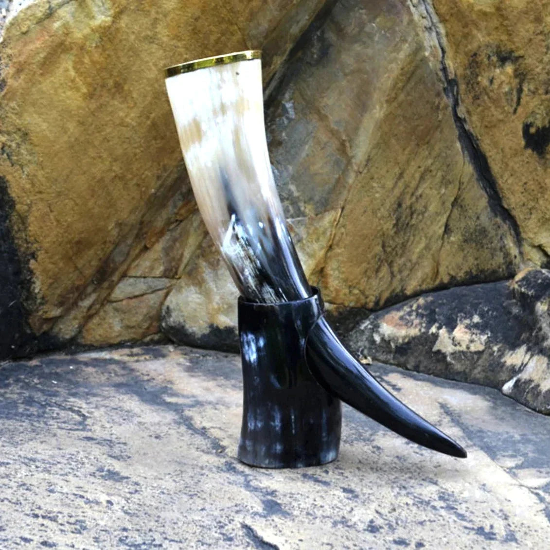 HIGH-QUALITY HANDCRAFTED VIKING DRINKING HORN WITH STAND