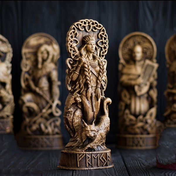 Freyja Norse Goddess, Wooden Carving Sculpture