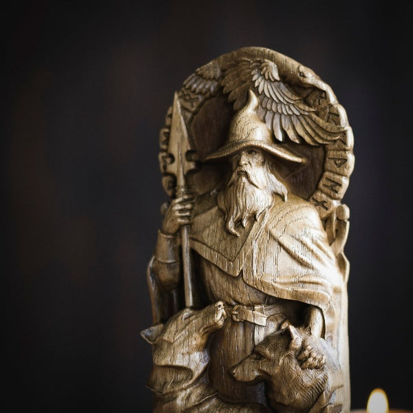 ODIN THE ALLFATHER HANDCRAFTED WOODEN SCULPTURE