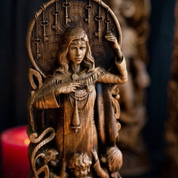 Frigg, Queen of Asgard, Norse Goddess Hand-Carved Wooden Statue