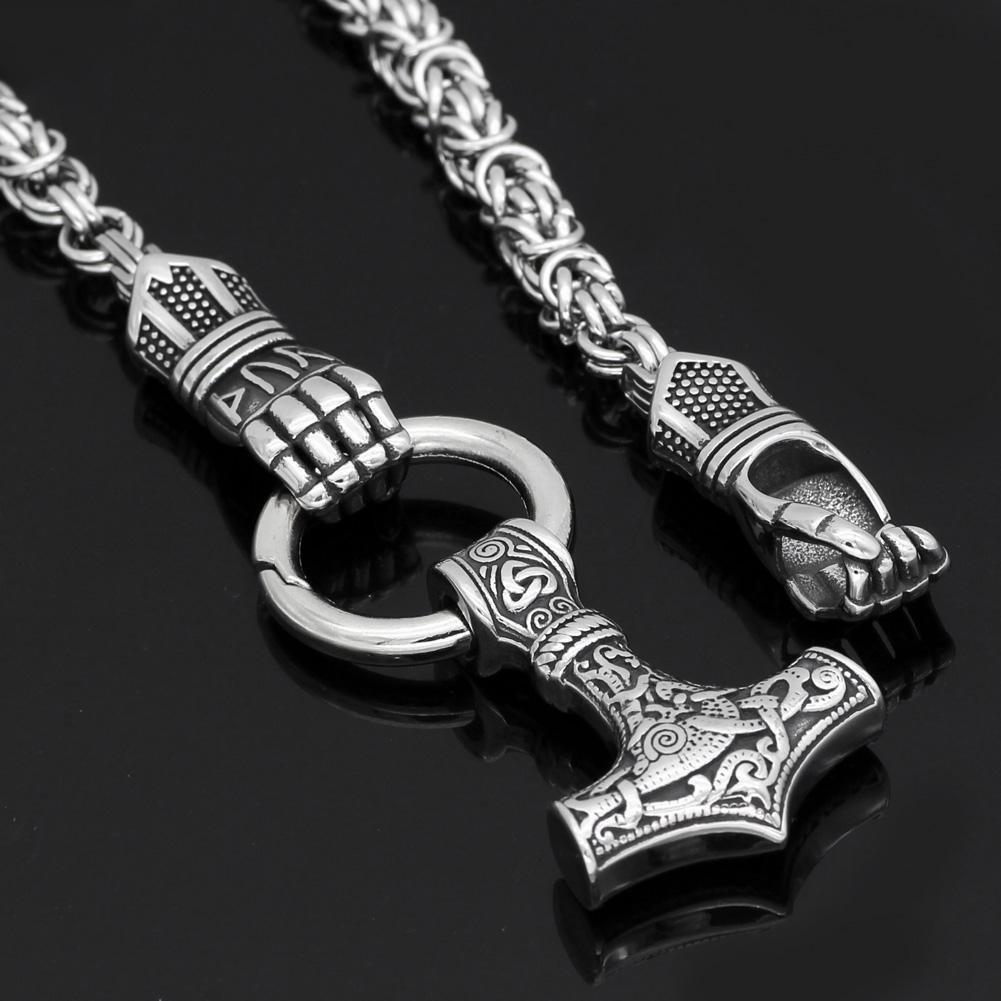 Braided King’s Chain with Berserker Holding Thor’s Mjolnir Pendant