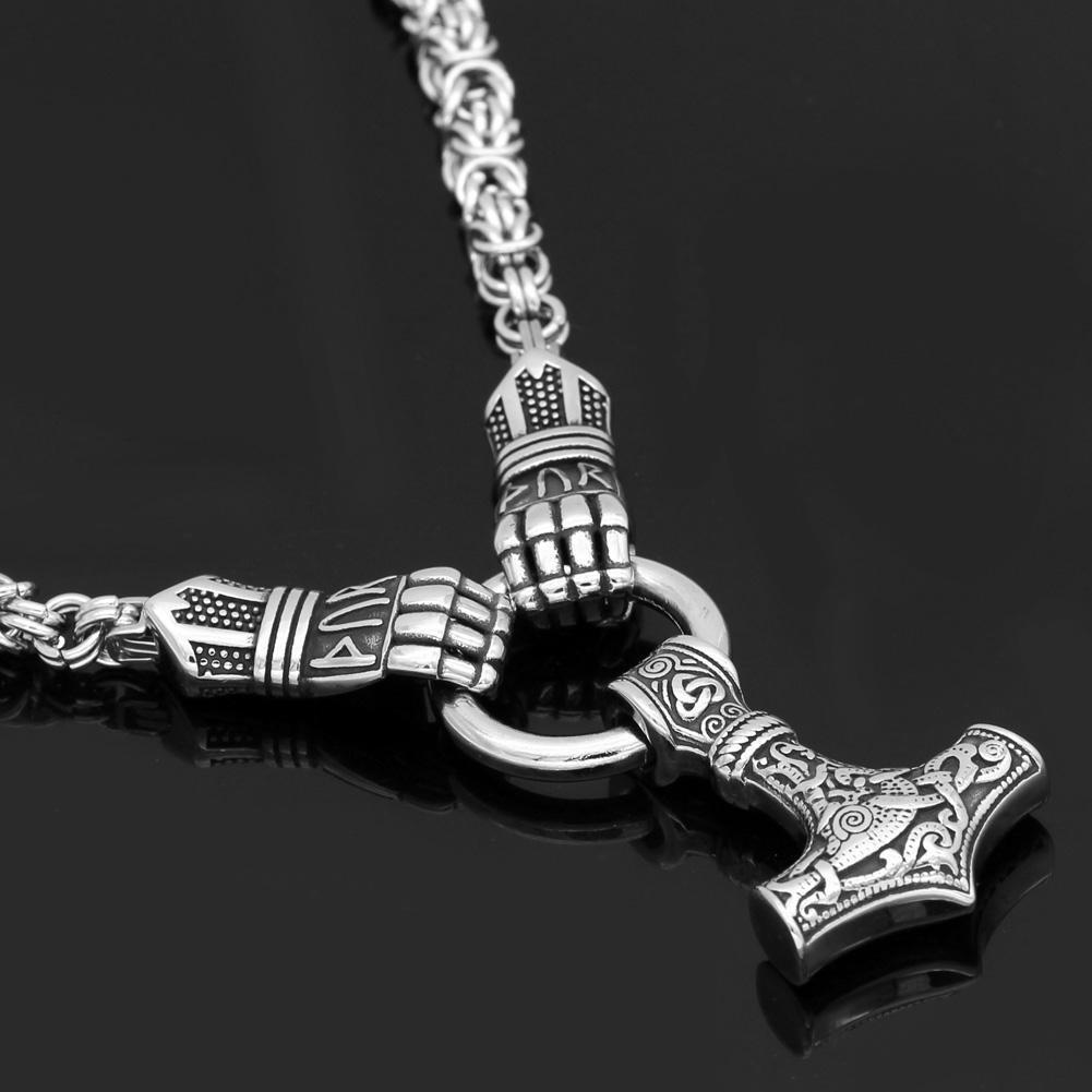 Braided King’s Chain with Berserker Holding Thor’s Mjolnir Pendant