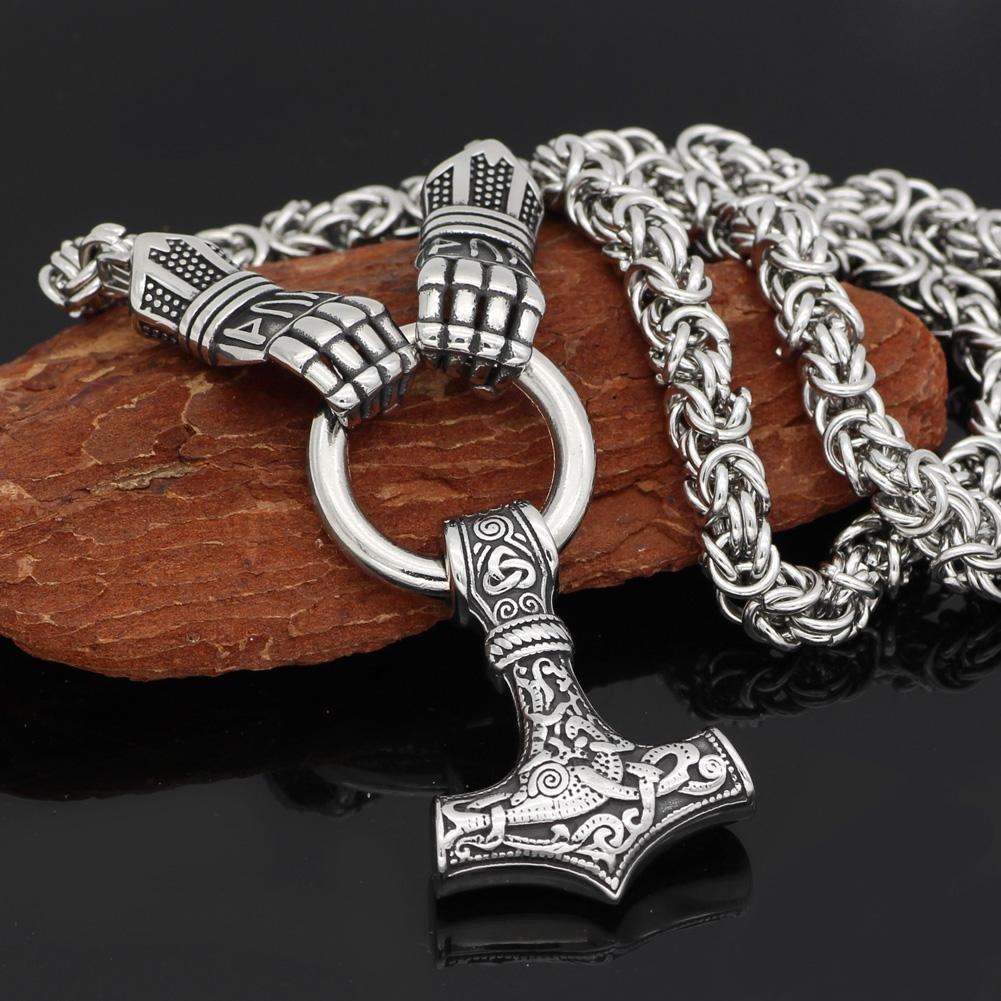 Braided King’s Chain with Berserker Holding Thor’s Mjolnir Pendant