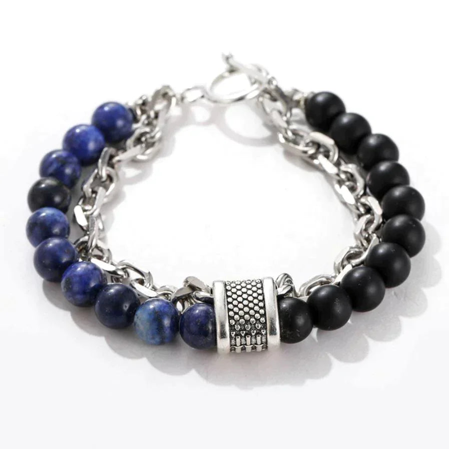 MEN'S VIKING BEADED BRACELET WITH GUNMETAL CHAIN LINKS