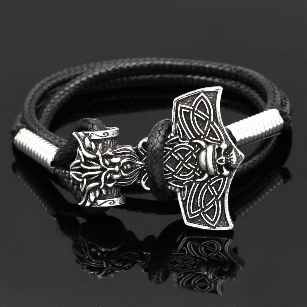 VIKING LEATHER BRACELET WITH MJÖLNIR